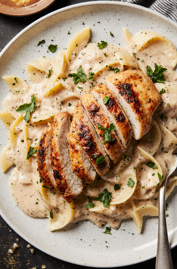 ultra-realistic_4k_top-down_food_photography_of_a_sliced_chicken_steak_served_with_creamy_pasta_the_wc8672j1b6ffbd04ieum_1